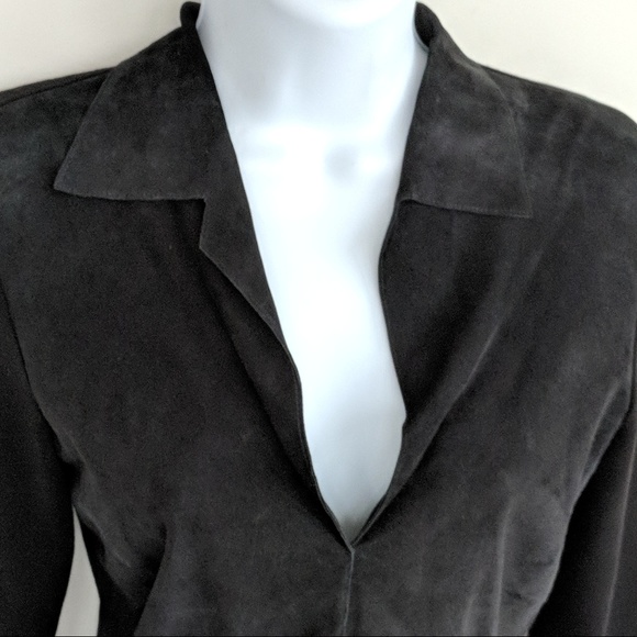 GUCCI Black SUEDE & cashmere v-neck knit top - Picture 2 of 8